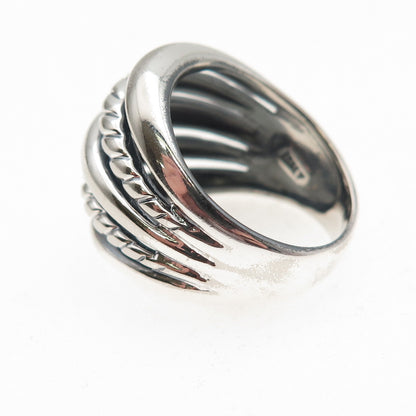 Ted Ott 925 Sterling Silver Vintage Italy Modernist 5-Row Oxidized Ring Size 8