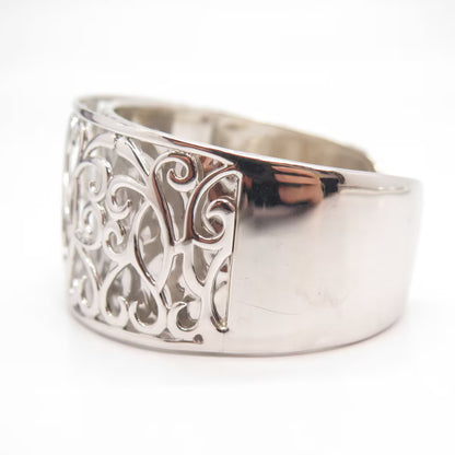 925 Sterling Silver Vintage Hammered Ornate Heart Wide Cuff Bracelet 7 1/4"