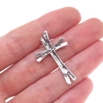 Or Paz PZ 925 Sterling Silver Vintage Israel Cross Oxidized Slide Charm Pendant