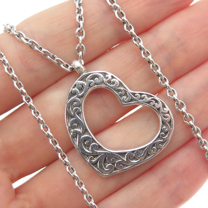 LOIS HILL 925 Sterling Silver Vintage Heart Scroll Cable Chain Necklace 17-18"
