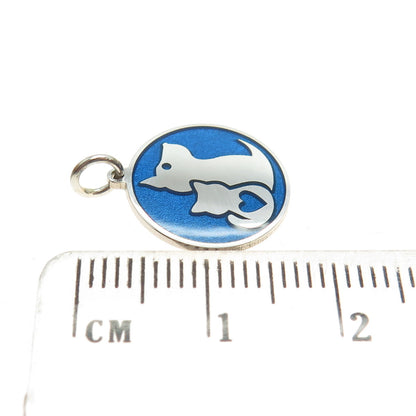 925 Sterling Silver Blue Enamel Dog & Cat Friendship Minimalist Charm Pendant