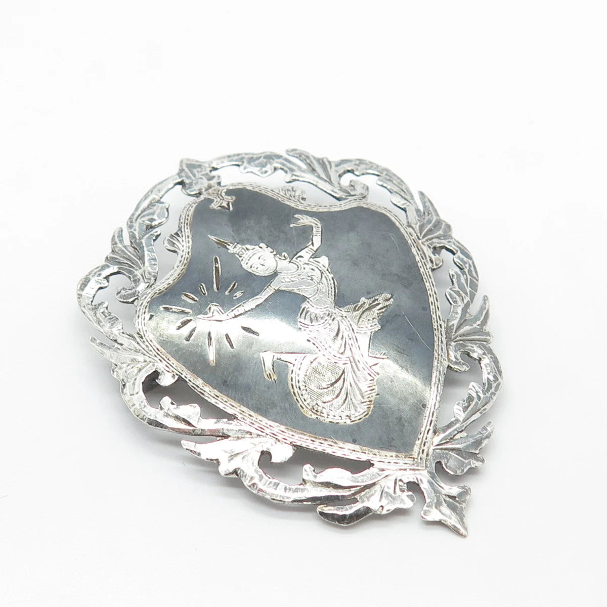 925 Sterling Silver Vintage Siam Niello Hindu Goddess Pin Brooch