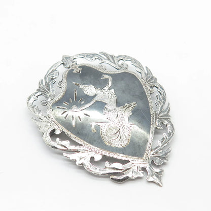 925 Sterling Silver Vintage Siam Niello Hindu Goddess Pin Brooch