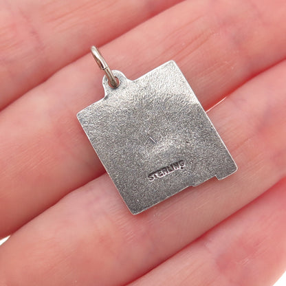 925 Sterling Silver Vintage New Mexico State Map Oxidized Mini Charm Pendant
