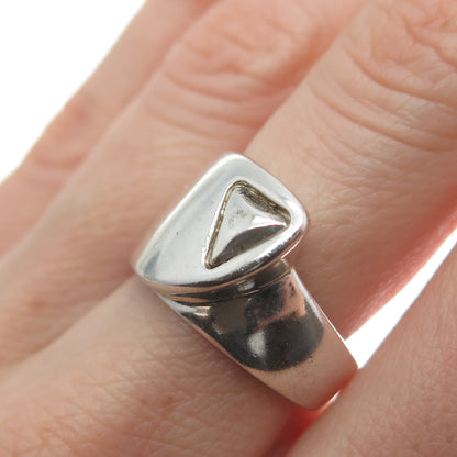 925 Sterling Silver Vintage Modernist Overlap Oxidized Ring Size 7