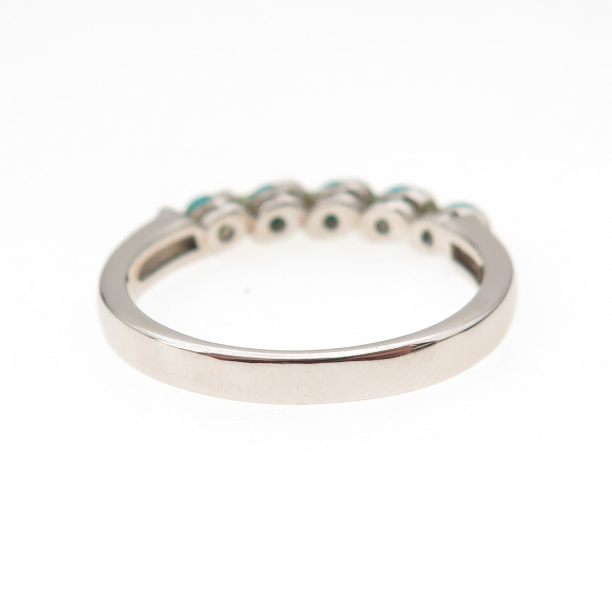 925 Sterling Silver Real Sleeping Beauty Turquoise Beaded Band Ring Size 8