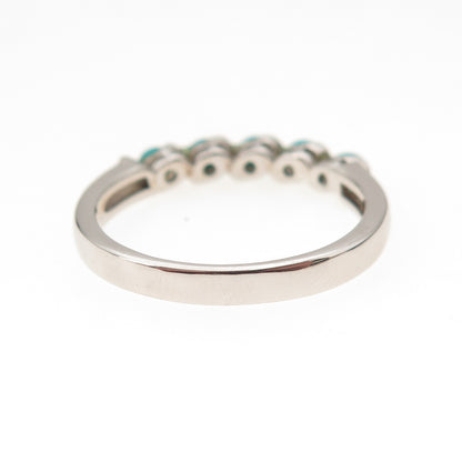 925 Sterling Silver Real Sleeping Beauty Turquoise Beaded Band Ring Size 8
