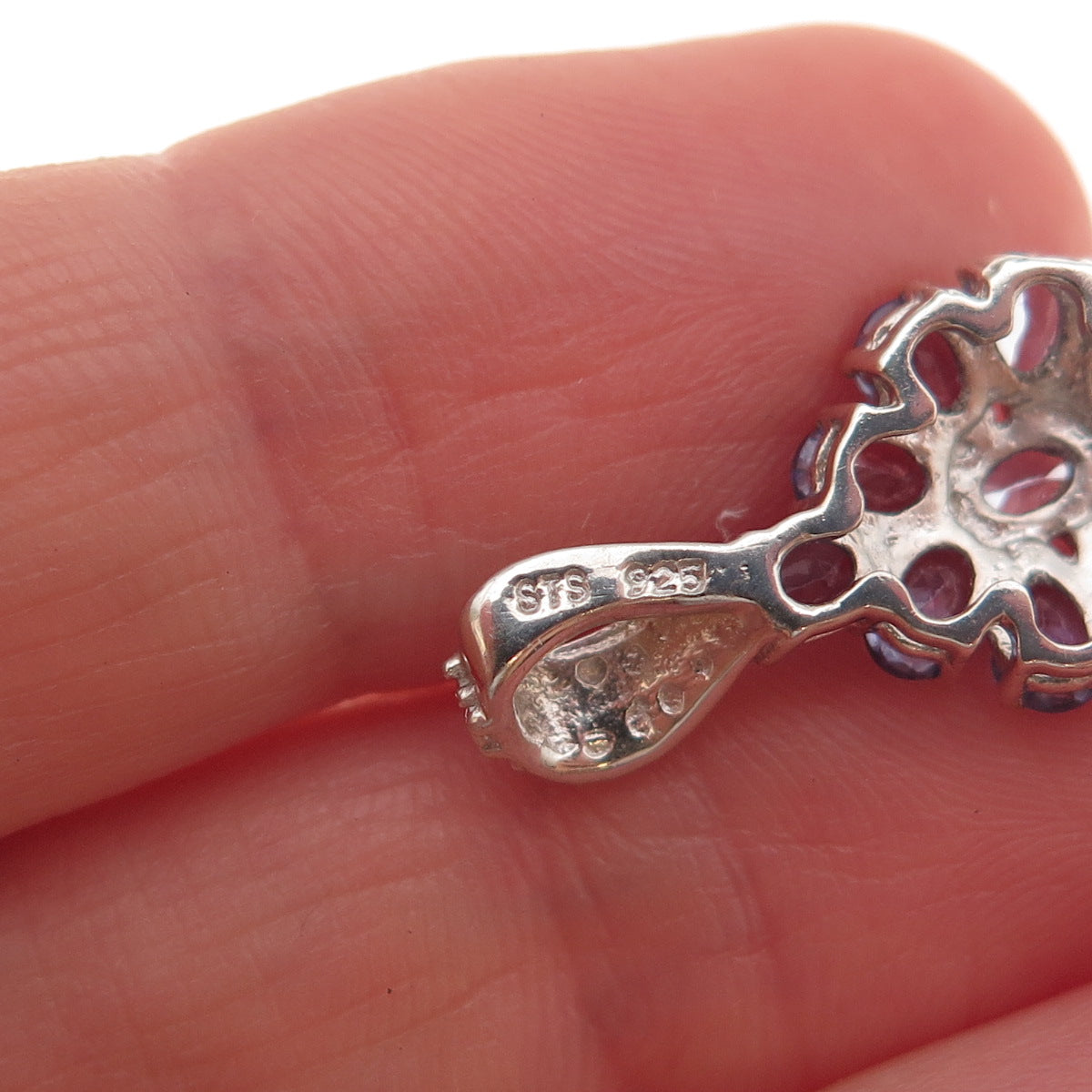 Chuck Clemency 925 Sterling Silver Real Tanzanite Floral Cluster Charm Pendant
