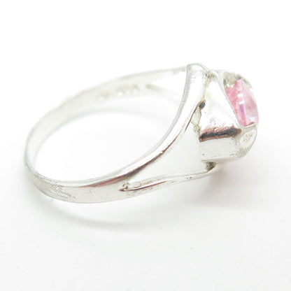 925 Sterling Silver Round-Cut Shaped Pink C Z Ring Size 6.25