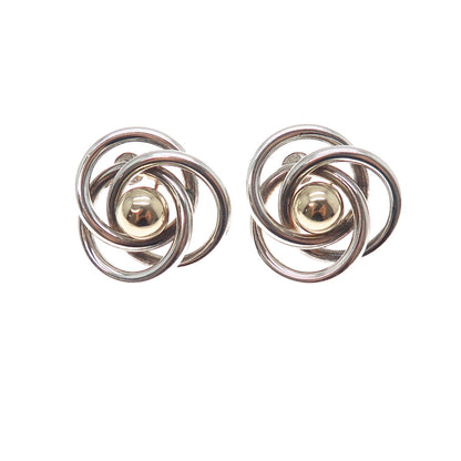 14K Gold & 925 Sterling Silver Vintage Modernist Trinity Flower Earrings