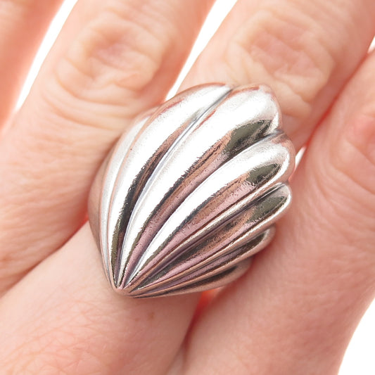 925 Sterling Silver Vintage Mexico Modernist Seashell Oxidized Ring Size 7.5