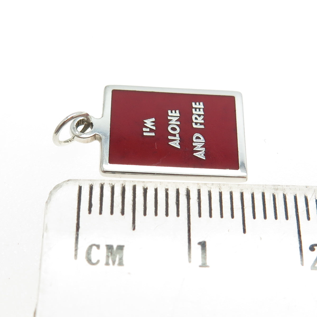 925 Sterling Silver Red Enamel "I'm Alone & Free" Minimalist Charm Pendant