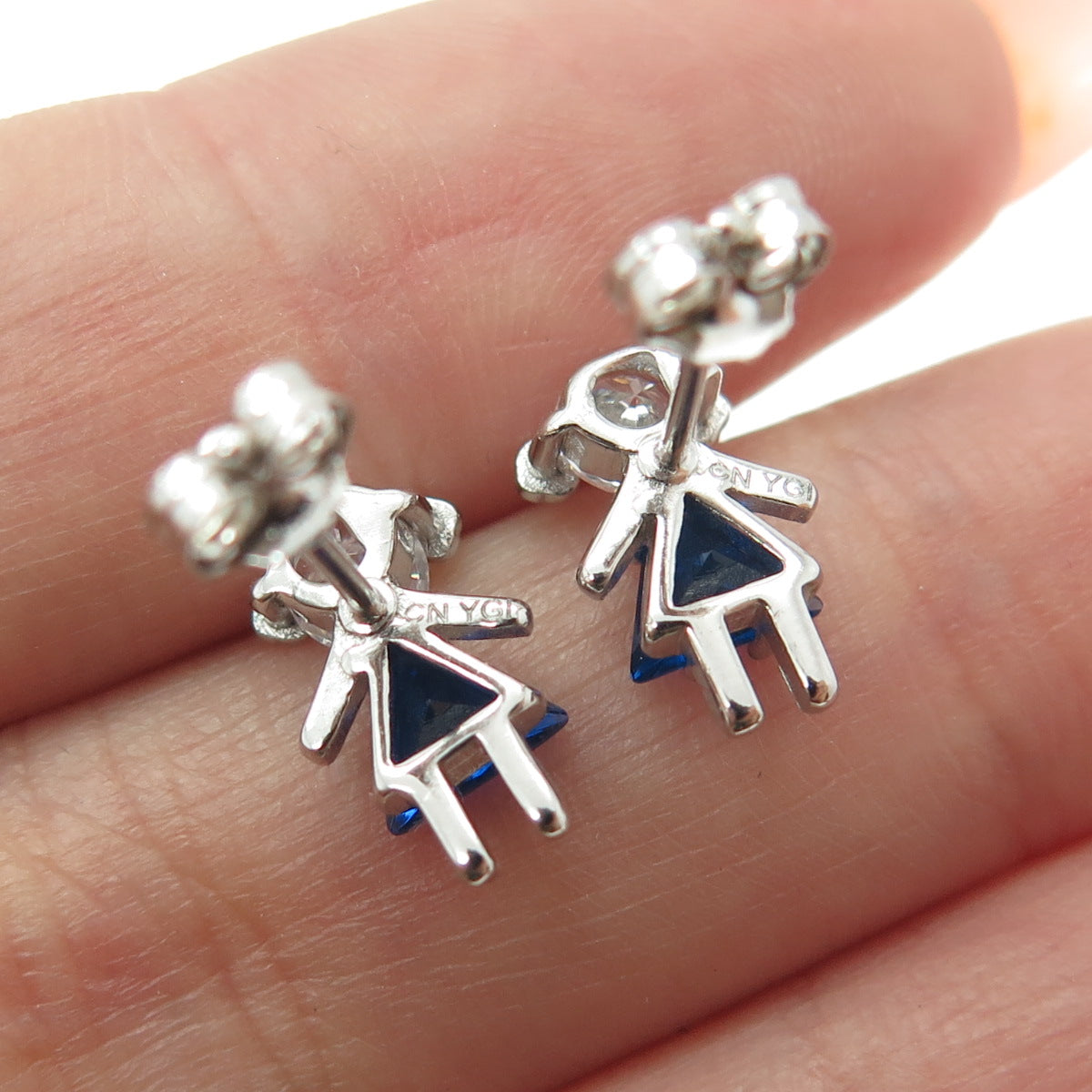 925 Sterling Silver Lab-Created Sapphire C Z September Birthstone Girl Earrings