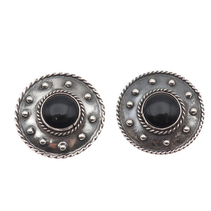 925 Sterling Silver Vintage Mexico Real Black Onyx Oxidized Clip On Earrings