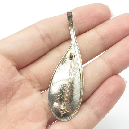 925 Sterling Silver Vintage Olive Leaf Modernist Pin Brooch