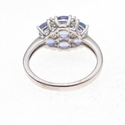 925 Sterling Silver Real Oval-Cut Tanzanite Floral Cluster Ring Size 8