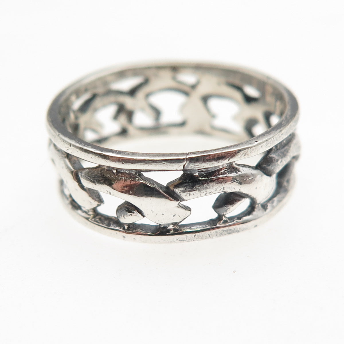 925 Sterling Silver Vintage Dolphin Oxidized Band Ring Size 7.25
