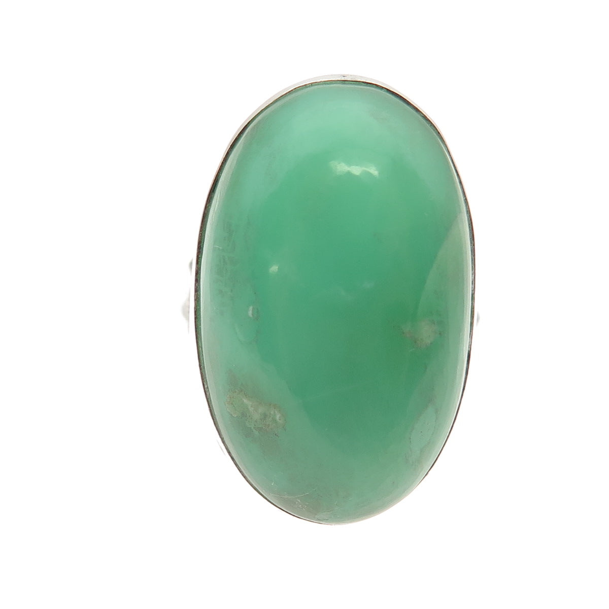 925 Sterling Silver Vintage Real Cabochon Chrysoprase Oxidized Ring Size 8.25