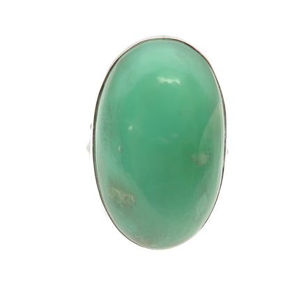 925 Sterling Silver Vintage Real Cabochon Chrysoprase Oxidized Ring Size 8.25