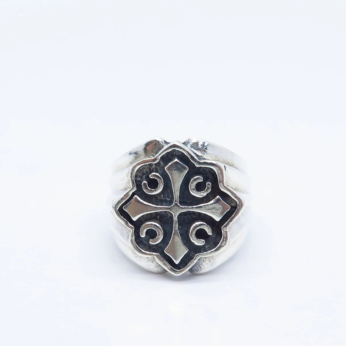 925 Sterling Silver Vintage Modernist Cross Ring Size 7.5
