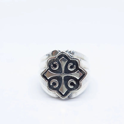 925 Sterling Silver Vintage Modernist Cross Ring Size 7.5