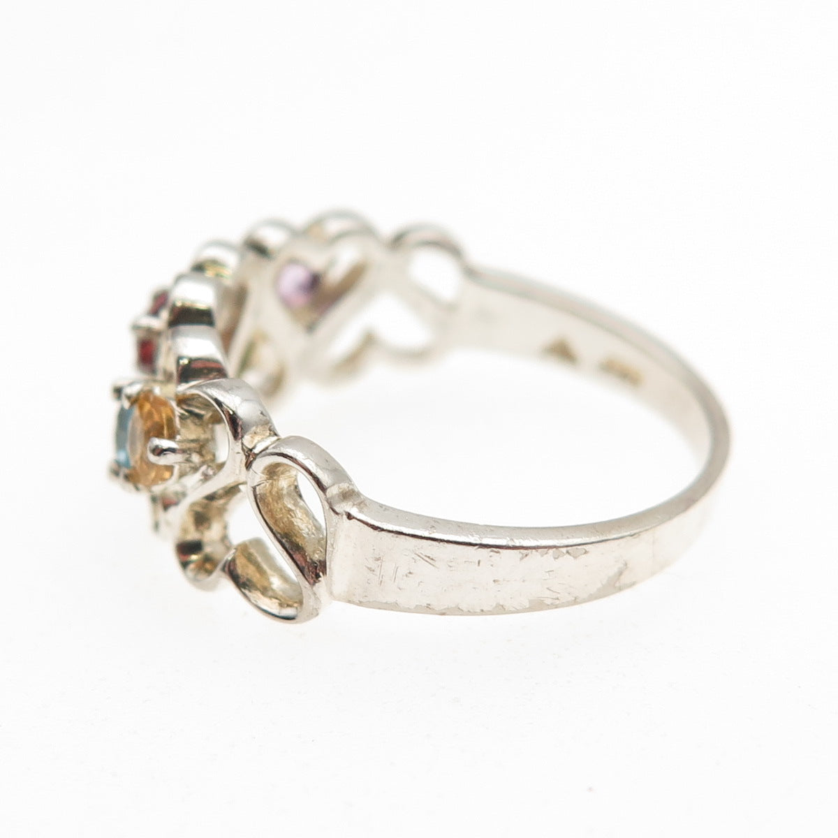 925 Sterling Vintage Real Topaz Amethyst Peridot Citrine Tourmaline Ring Size 7