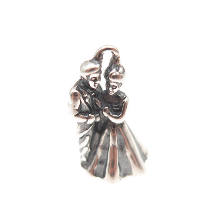 SHUBE 925 Sterling Silver Vintage Bride & Groom Oxidized 3D Mini Charm Pendant