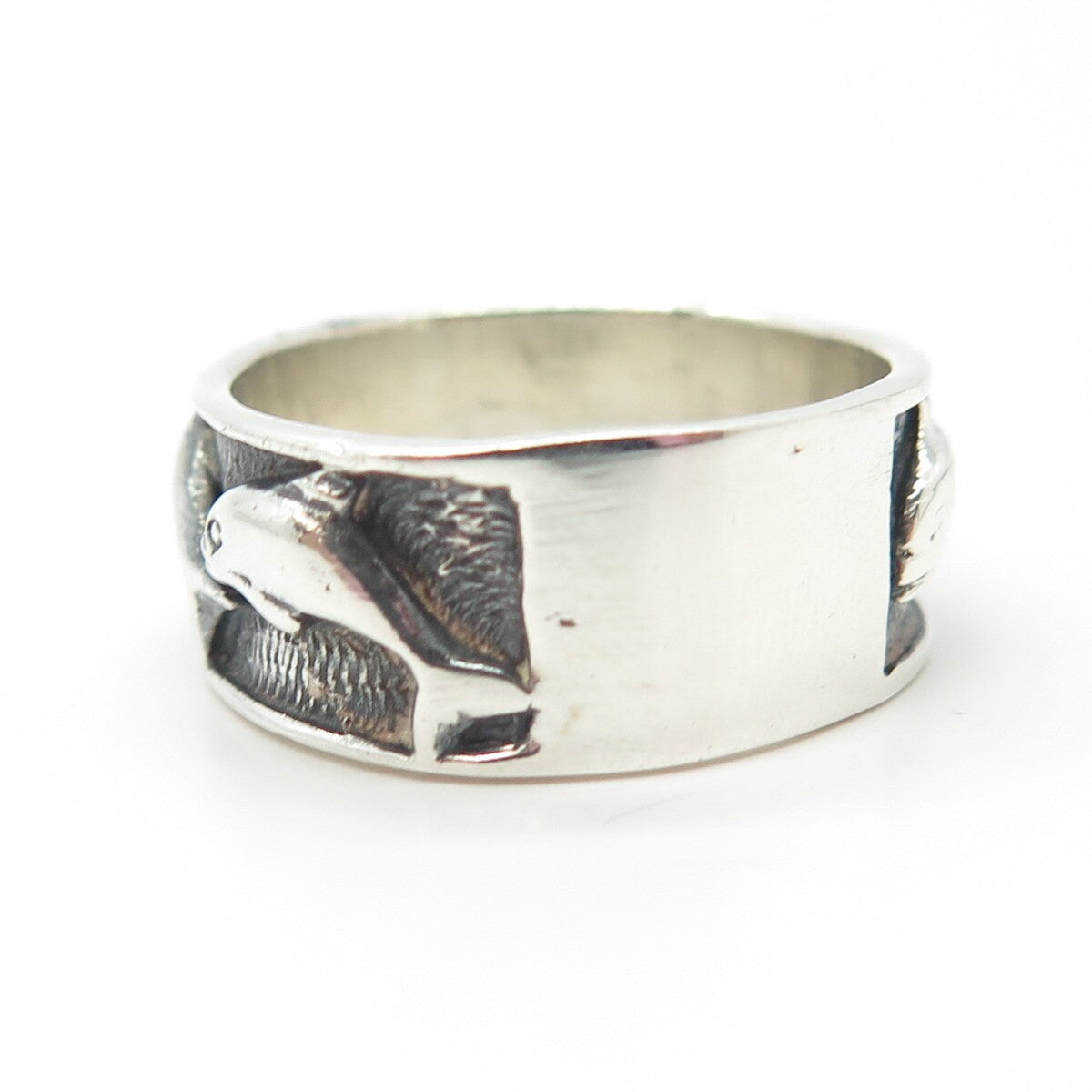 925 Sterling Silver Vintage Friendly Dolphin Band Ring Size 10