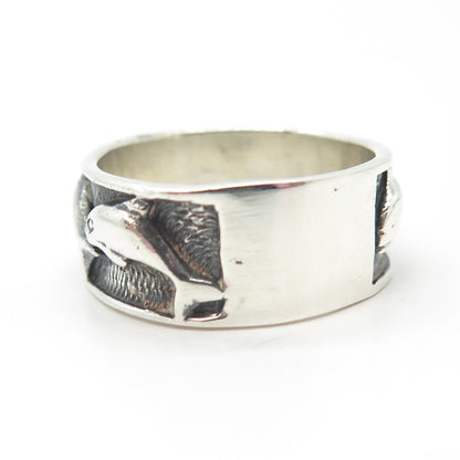 925 Sterling Silver Vintage Friendly Dolphin Band Ring Size 10