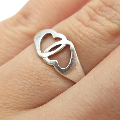 925 Sterling Silver Vintage Couple of Hearts Ring Size 7.25
