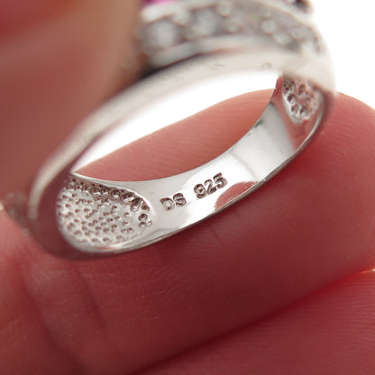 925 Sterling Silver Round-Cut Lab-Created Ruby & C Z Ring Size 5.25