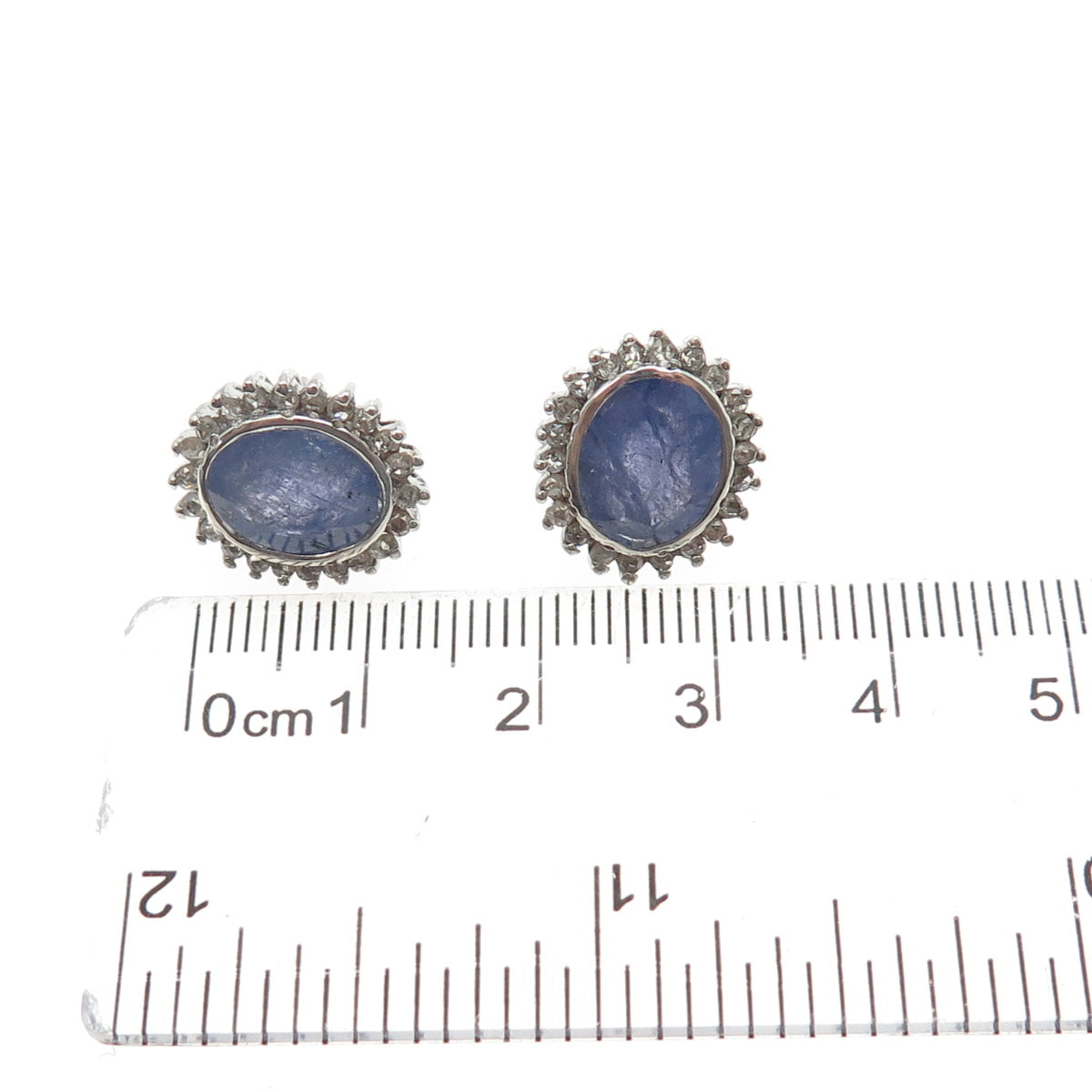 925 Sterling Silver Real Round-Cut Diamond & Oval-Cut Tanzanite Earrings