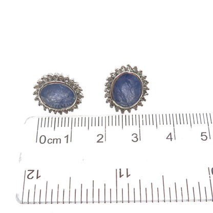 925 Sterling Silver Real Round-Cut Diamond & Oval-Cut Tanzanite Earrings