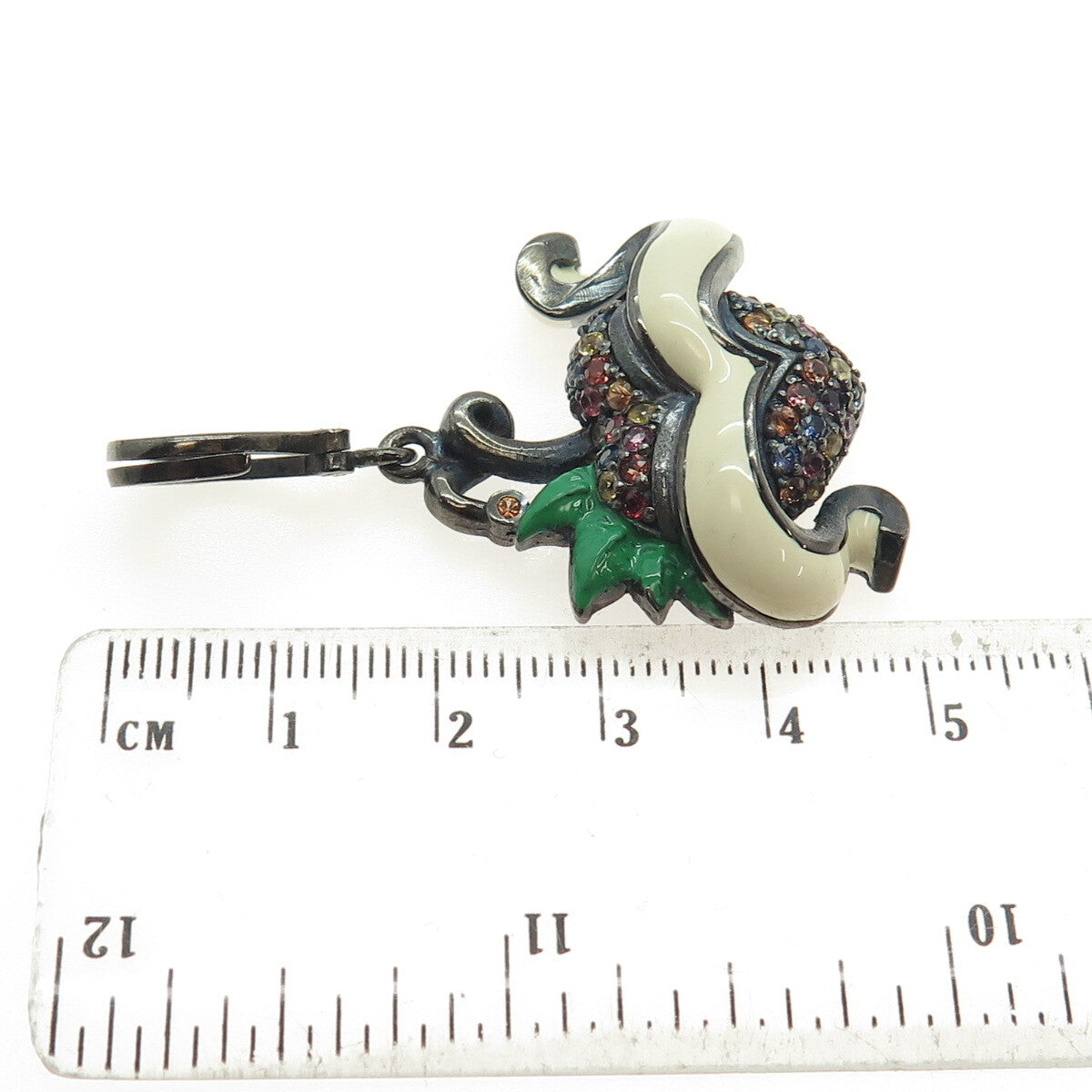 925 Sterling Silver Black Rhodium Enamel Real Multi-Color Sapphire Heart Pendant