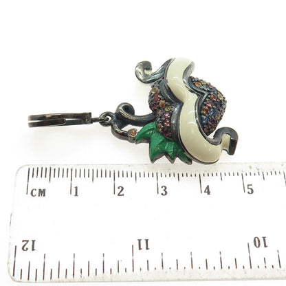 925 Sterling Silver Black Rhodium Enamel Real Multi-Color Sapphire Heart Pendant
