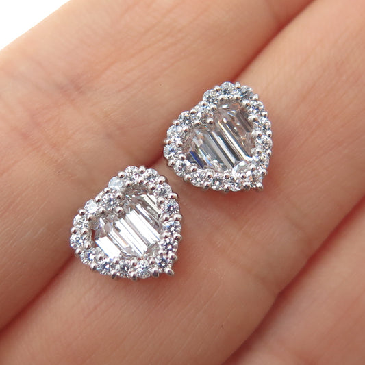 925 Sterling Silver Emerald & Round-Cut C Z Heart Stud Earrings