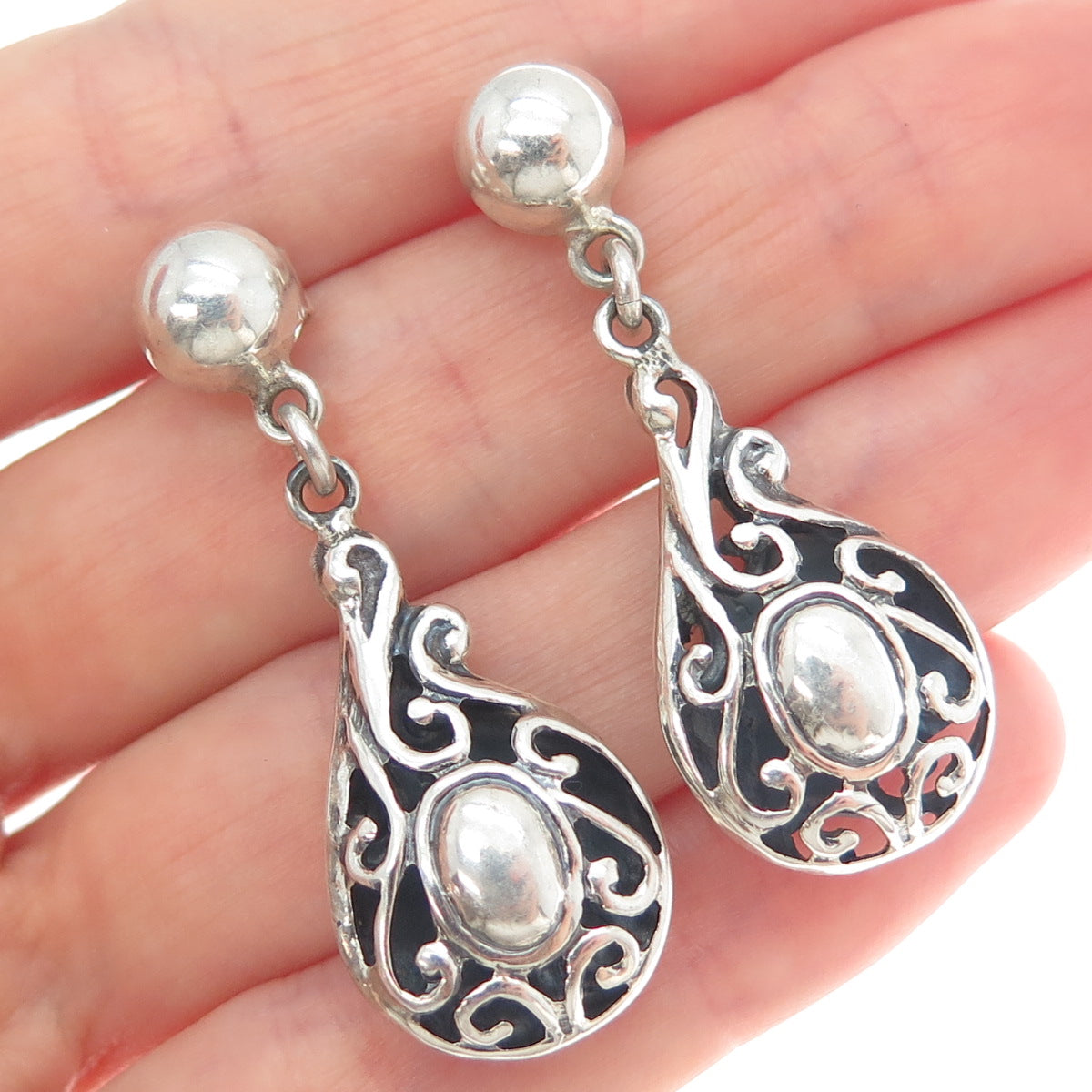 925 Sterling Silver Vintage Swirl Teardrop Dangle Earrings