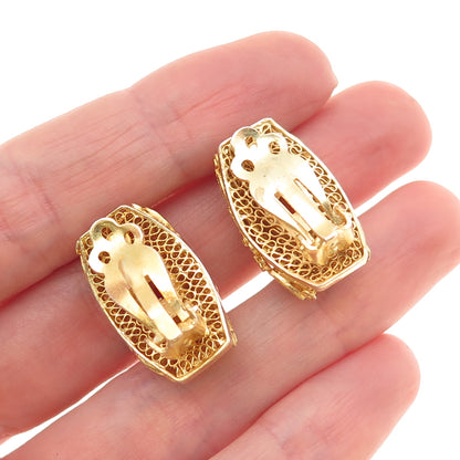 925 Sterling Silver Gold Plated Vintage Real Carnelian Clip On Earrings