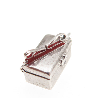 925 Sterling Silver Antique Art Deco Enamel Mystery Box 3D Mini Charm Pendant