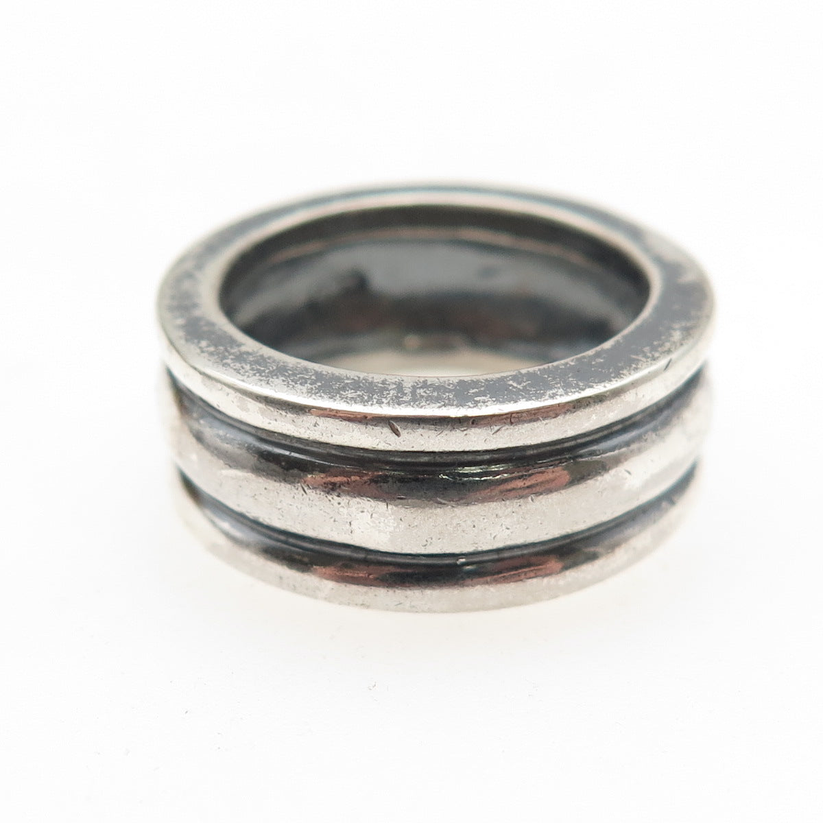 925 Sterling Silver Vintage Modernist Ribbed Oxidized Band Ring Size 6