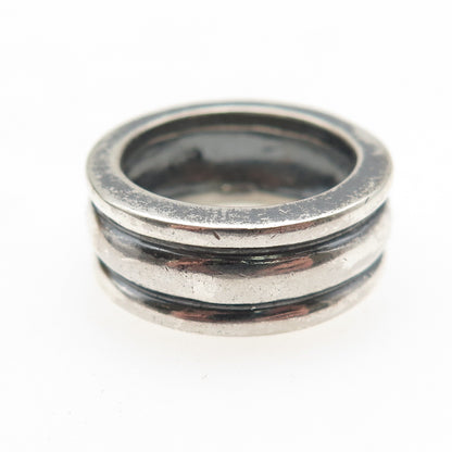 925 Sterling Silver Vintage Modernist Ribbed Oxidized Band Ring Size 6