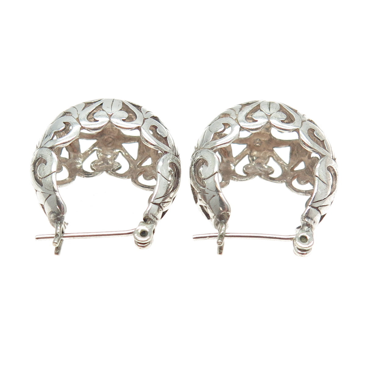 925 Sterling Silver Vintage Boho / Ornate Hinged Hoop Earrings