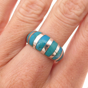 925 Sterling Silver Vintage Real Bisbee Turquoise Oxidized Ring Size 6.5