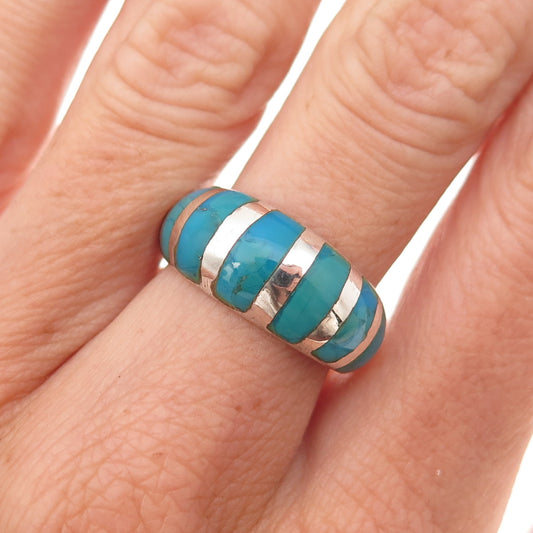 925 Sterling Silver Vintage Real Bisbee Turquoise Oxidized Ring Size 6.5