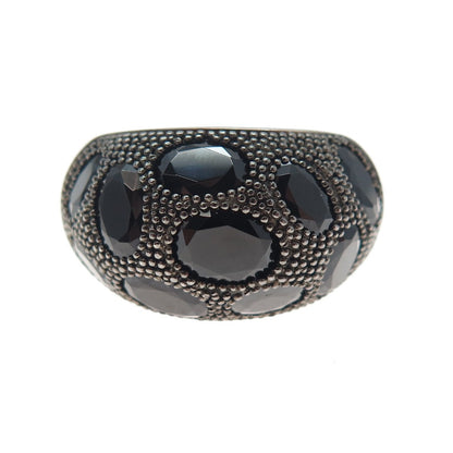 925 Sterling Silver Black Rhodium Vintage Real Black Spinel Ring Size 9.5