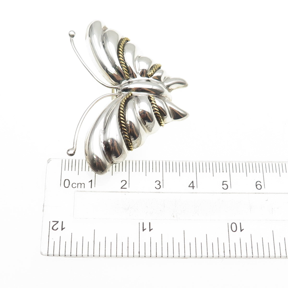 LATON 925 Sterling Silver 2-Tone Vintage Mexico Butterfly Pin Brooch