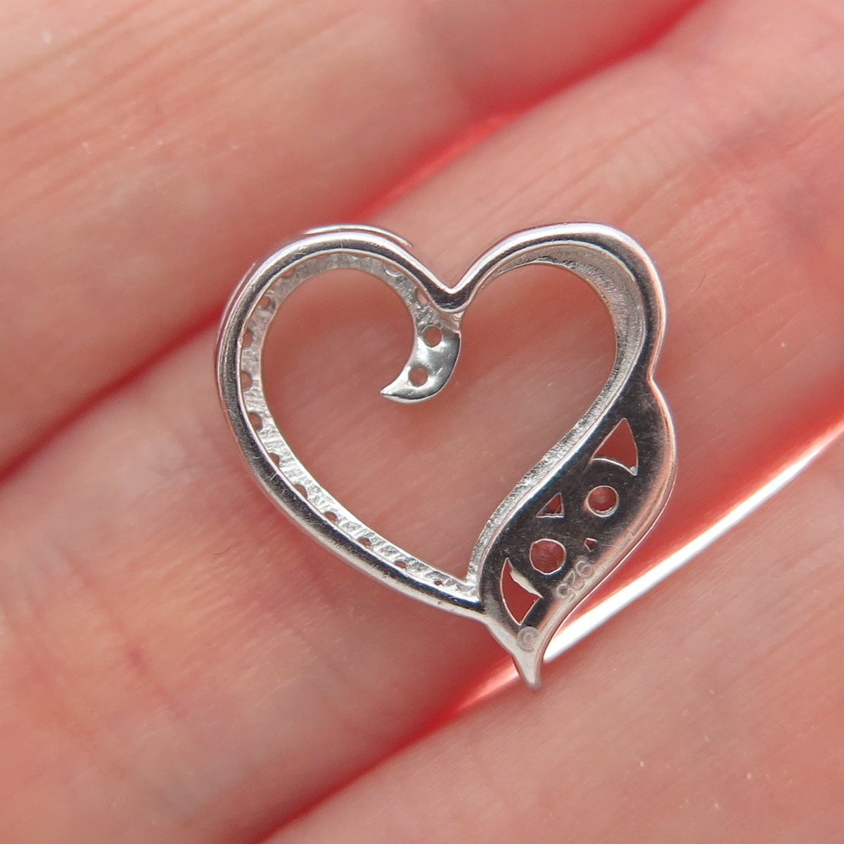 925 Sterling Silver Round-Cut C Z Heart Minimalist Charm Slide Pendant