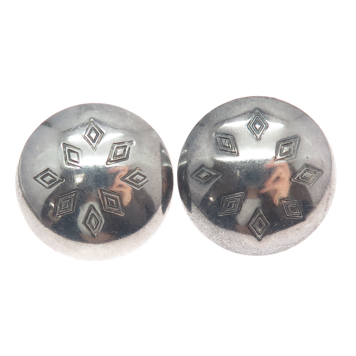 S. KRATH 925 Sterling Silver Vintage Modernist Snowflake Dome Clip On Earrings
