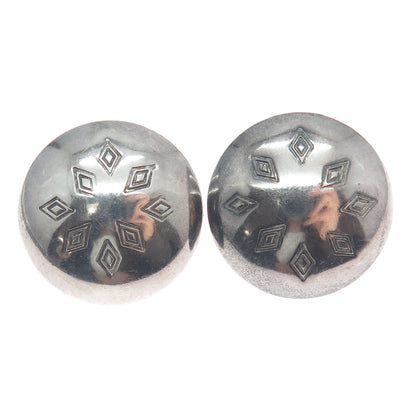S. KRATH 925 Sterling Silver Vintage Modernist Snowflake Dome Clip On Earrings
