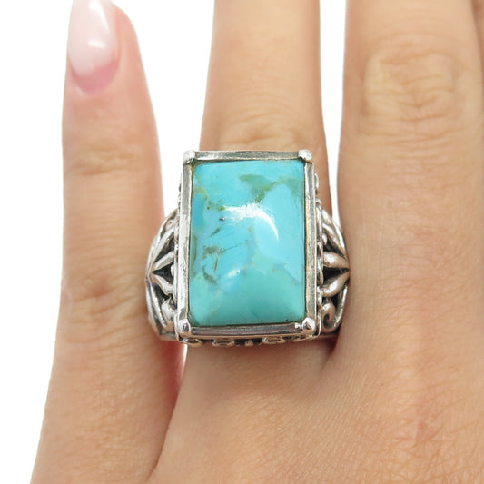 BARSE 925 Sterling Silver Vintage Real Turquoise Gemstone Ornate Ring Size 8